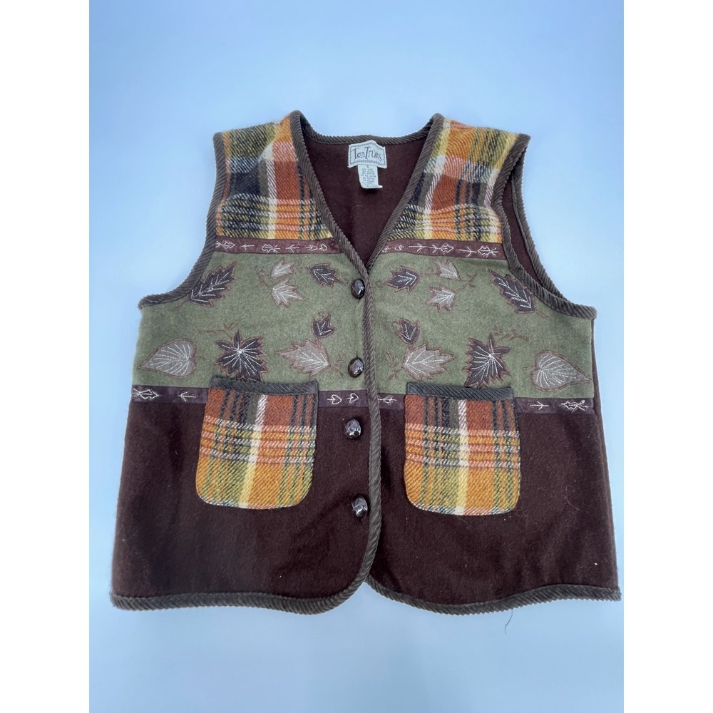 Vintage Tantrums Vest Womens Small Multicolor Colorblock Printed Wool V Neck
